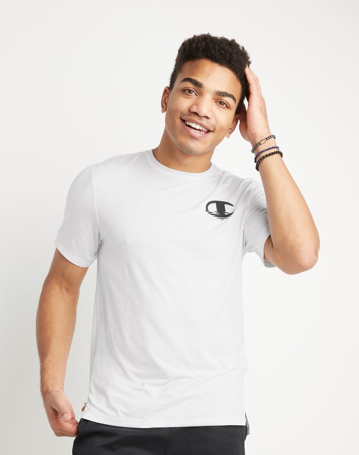 Champion Mens T-Shirt NZ - Sport Ripple Effect White ( 7325-ZOTWX )